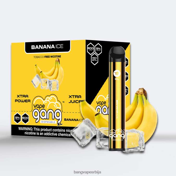 Vape Gang XL вапе за једнократну употребу 600 пуффс (кутија од 10) 2V40JV63 лед од банане Bang Vape srbija