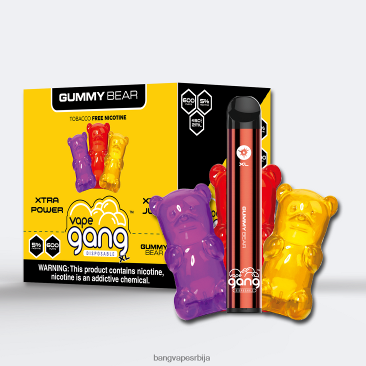 Vape Gang XL вапе за једнократну употребу 600 пуффс (кутија од 10) 2V40JV64 гумени медвед vape gang srbija