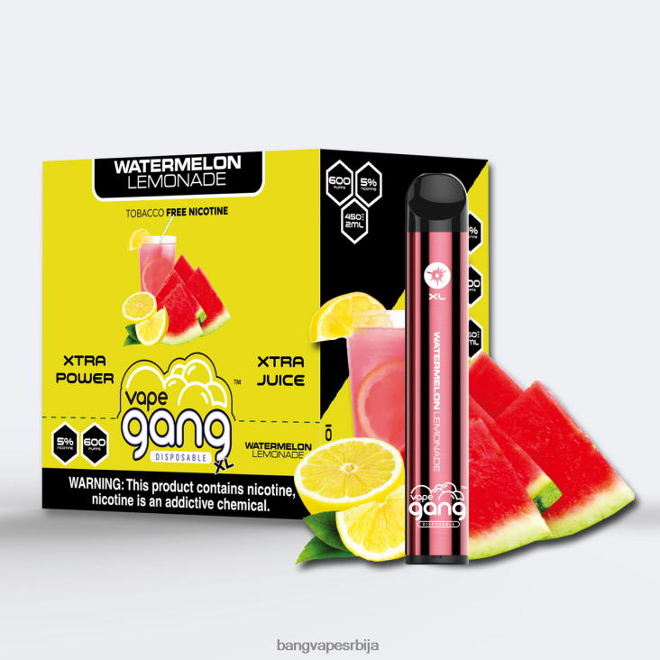 Vape Gang XL вапе за једнократну употребу 600 пуффс (кутија од 10) 2V40JV65 лимунада од лубенице vape gang beograd