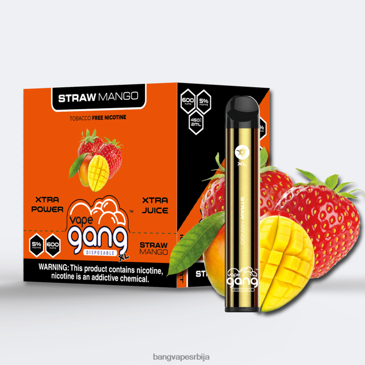 Vape Gang XL вапе за једнократну употребу 600 пуффс (кутија од 10) 2V40JV66 сламнати манго vape gang disposables