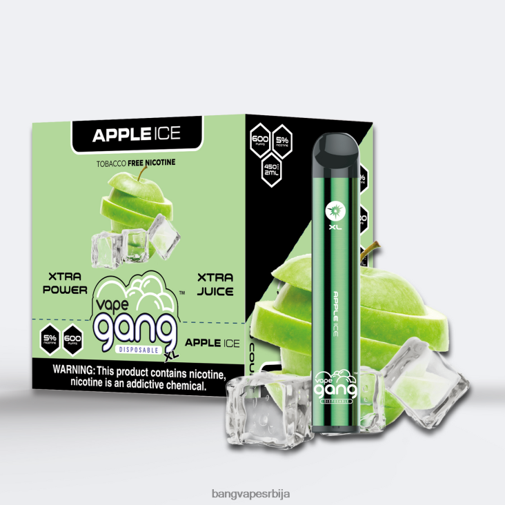 Vape Gang XL вапе за једнократну употребу 600 пуффс (кутија од 10) 2V40JV67 лед од јабуке vape gang vape