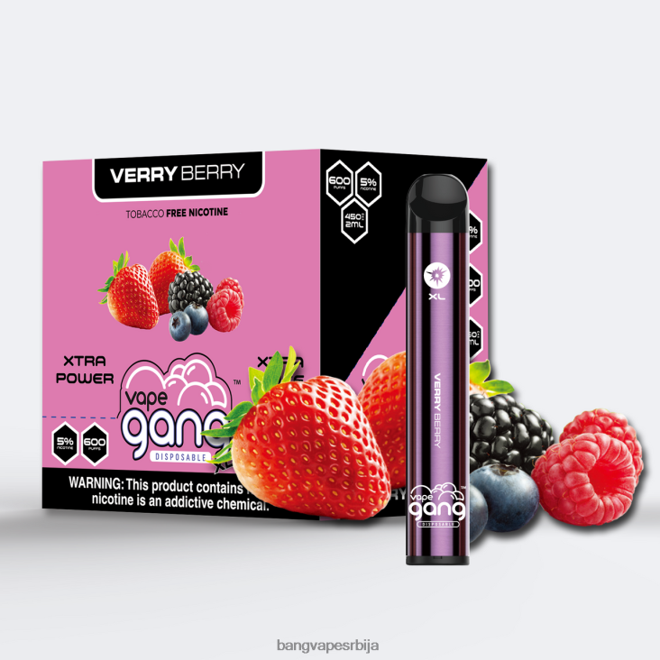 Vape Gang XL вапе за једнократну употребу 600 пуффс (кутија од 10) 2V40JV69 врло бобица Bang Vape shop
