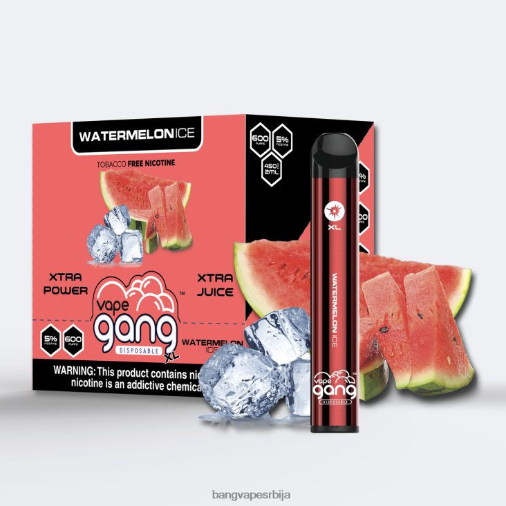 Vape Gang XL вапе за једнократну употребу 600 пуффс (кутија од 10) 2V40JV76 лед од лубенице vape gang disposables