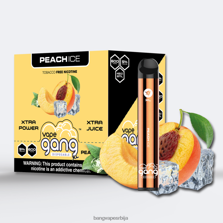 Vape Gang XL вапе за једнократну употребу 600 пуффс (кутија од 10) 2V40JV77 лед брескве vape gang vape