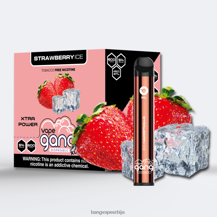 Vape Gang XL вапе за једнократну употребу 600 пуффс (кутија од 10) 2V40JV78 лед од јагоде Bang Vape disposable