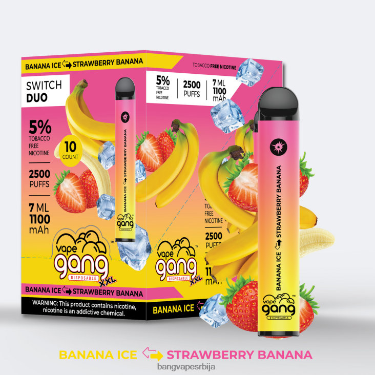 Vape Gang Switch Duo 2 укуса (кутија од 10) 2V40JV40 банана лед - јагода банана Bang Vape flavors