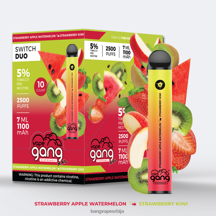 Vape Gang Switch Duo 2 укуса (кутија од 10) 2V40JV45 јагода јабука лубеница - киви од јагоде vape gang vape