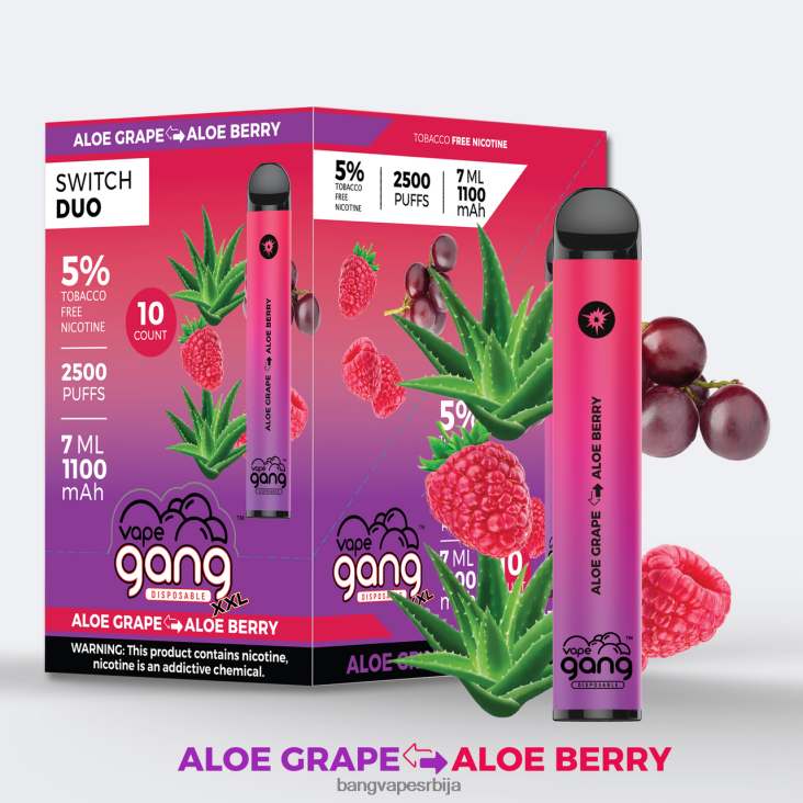 Vape Gang Switch Duo 2 укуса (кутија од 10) 2V40JV47 лед од јагоде - лед од лубенице Bang Vape shop