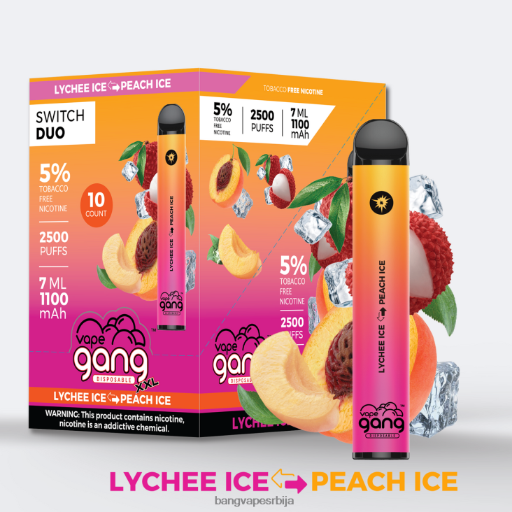 Vape Gang Switch Duo 2 укуса (кутија од 10) 2V40JV47 лед од јагоде - лед од лубенице Bang Vape shop