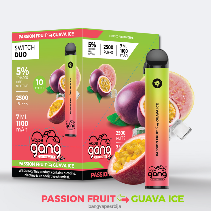 Vape Gang Switch Duo 2 укуса (кутија од 10) 2V40JV47 лед од јагоде - лед од лубенице Bang Vape shop